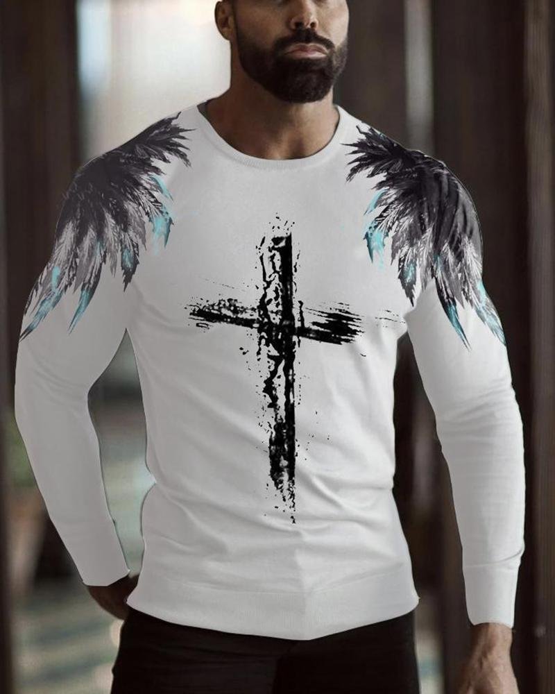 Men's Cross Print Long Sleeve T-shirt