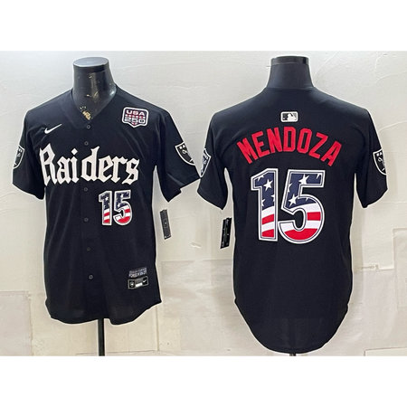 Men's Las Vegas Raiders #15 Fernando Mendoza Black USA 250 Fourth of July Vapor Limited Baseball Jersey J45C