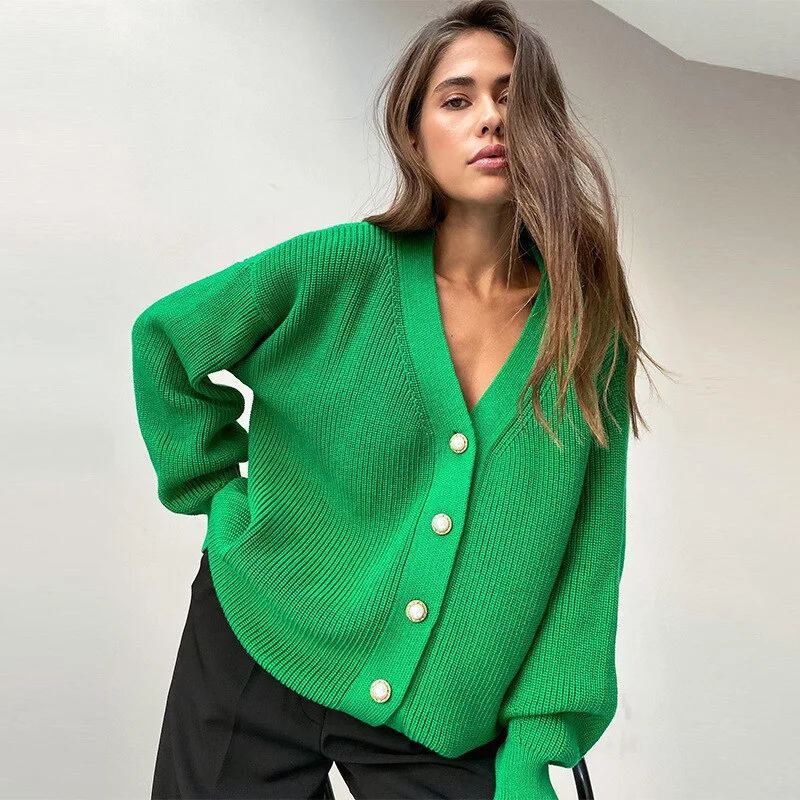 Sonicelife Women V Neck Solid Sweater Cardigan Elegant Long Sleeve Single-breasted Autumn Winter Female Streetwear Knitted Cardigans 2023