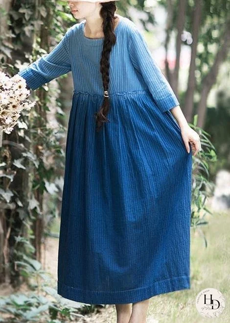 Simple Collar Spring quilting Tutorials Blue Striped Dress