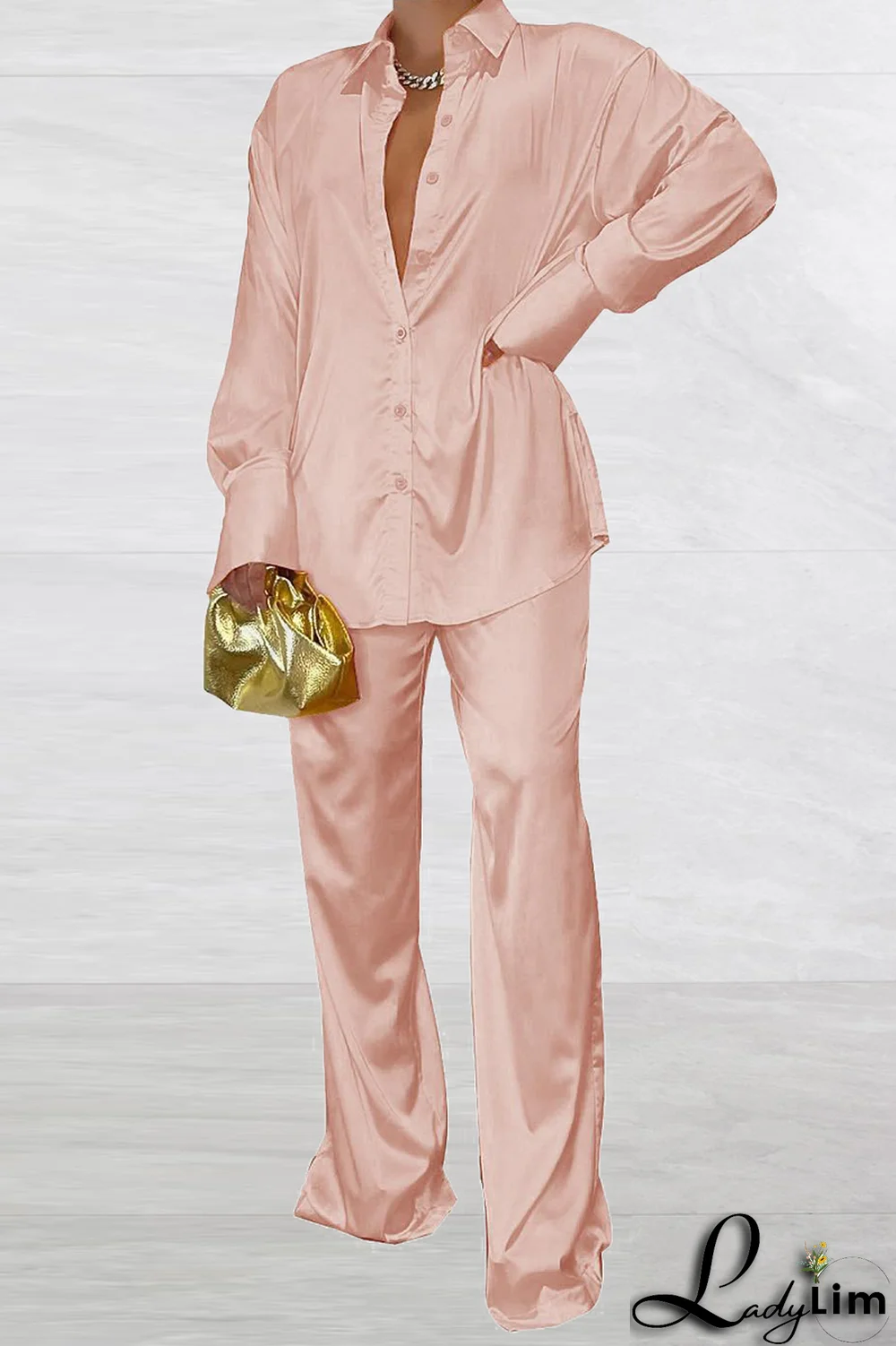 Coffee Casual Solid Patchwork Turndown Collar Long Sleeve Two Pieces