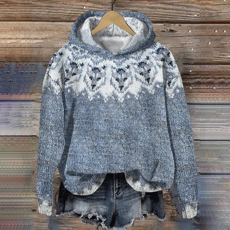 🔥kukelife🔥Icelandic Dog Print Long Sleeve Knitted Hooded Sweater