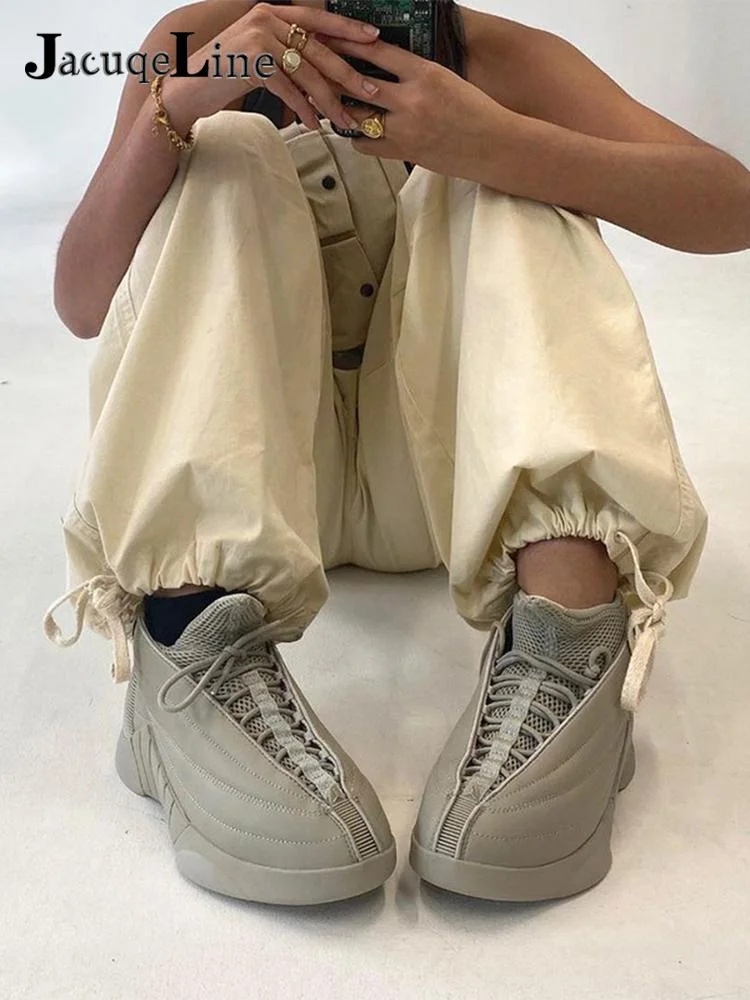 Jacqueline 2022 Drawstring Baggy Y2K Cargo Pants Women Low Waist Sweatpant Trousers Vintage Street Pockets Wide Leg Joggers Pant