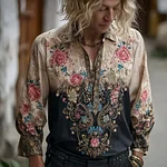Bohemian Style Cool Summer Men's Flower Embroidery Vintage Long-sleeved Shirt - Image 2