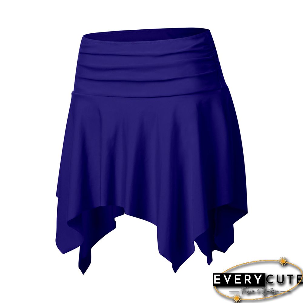 Navy Blue Pleated Irregular High Waist Beach Culottes