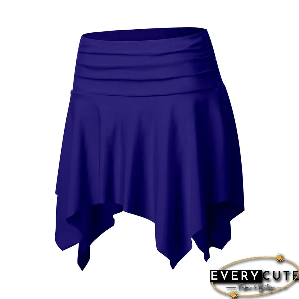 Navy Blue Pleated Irregular High Waist Beach Culottes