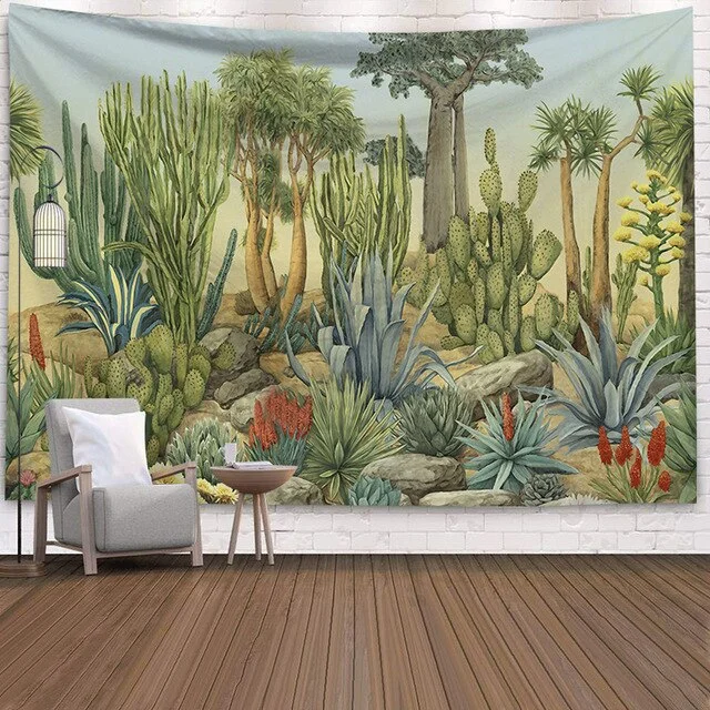 Cactus Succulents Tapestry Summer Succulents Wall Decor Tropical Landscape Wall Hanging Tapestries Picnic Blanket Wall Cloth