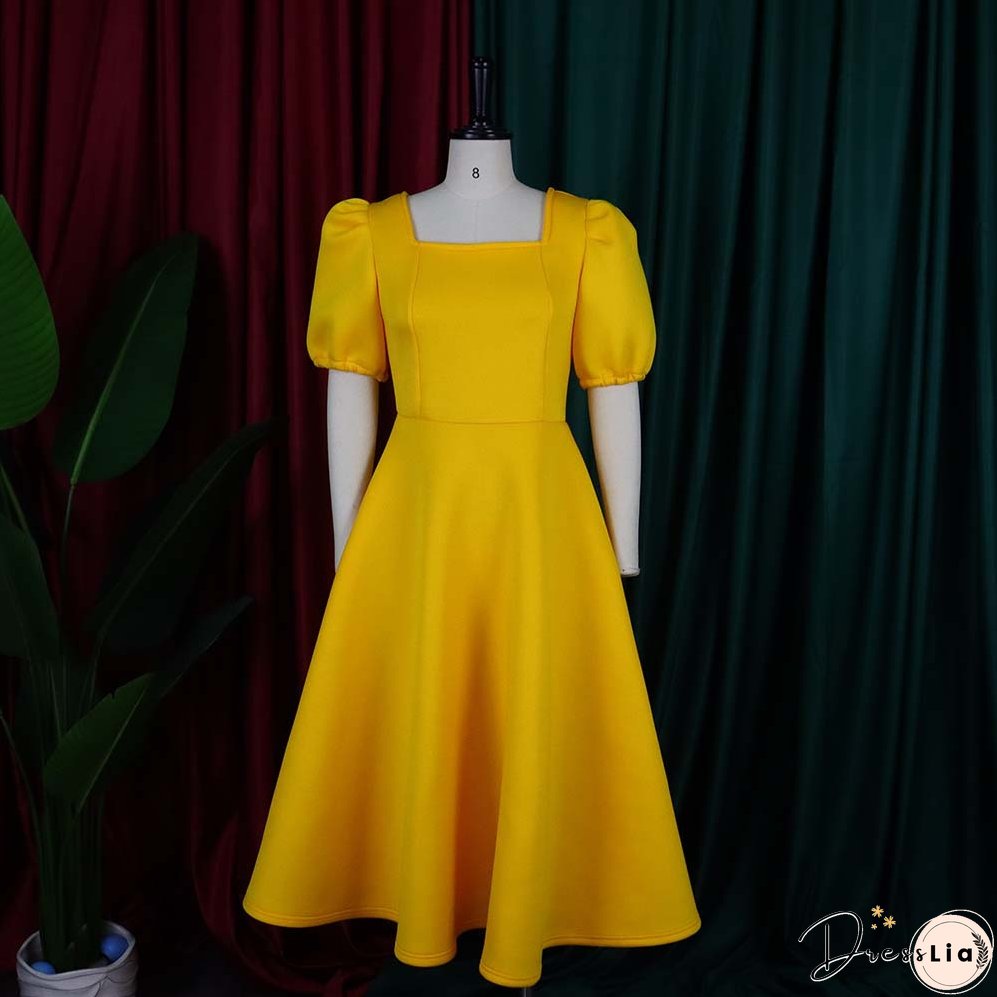 Women's Summer Short Sleeve Pleated Solid Color Large Skirt Party Dress Dress