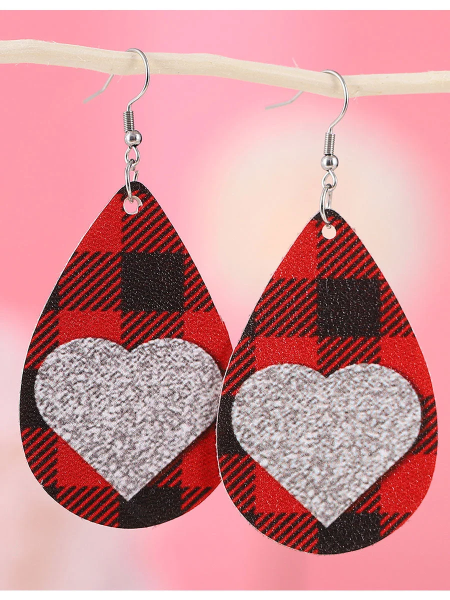 Plaid Love Heart Hook Earrings