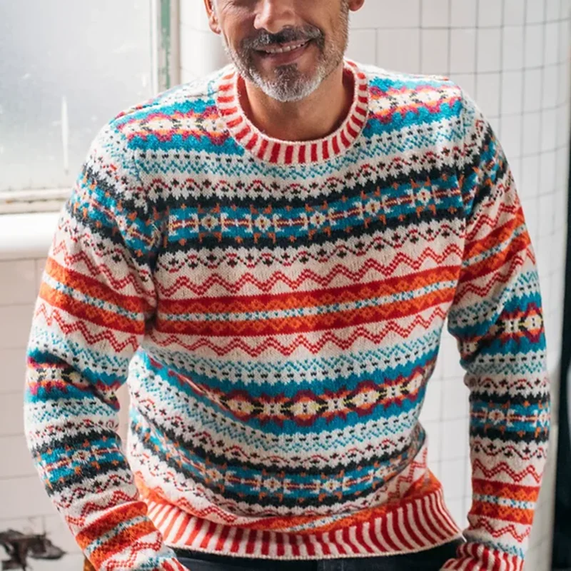 Vintage Brodie Knit Jacquard Icelandic Crew Neck Sweater（Unisex ）