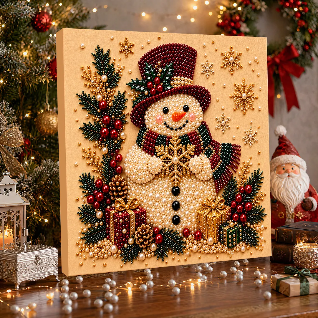 Framed Pearl Painting Kit Snowman Red Hat 7.87x7.87in