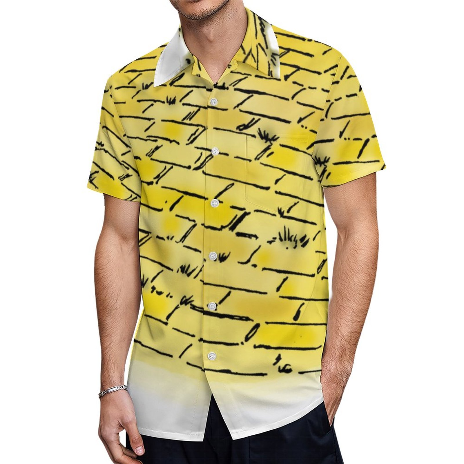 Vintage Of Oz Yellow Brick Road Pattern Hawaiian Shirt Mens Button Down Tropical Hawaii Beach Shirts