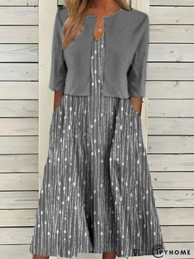 Women's Dress - Two Piece Dress Set Casual Dress Tank Dress Outdoor Daily Fashion Modern Pocket Print Midi Dress V Neck Half Sleeve Graphic Regular Fit Pink Blue Gray Summer Spring S M L XL XXL | IFYHOME