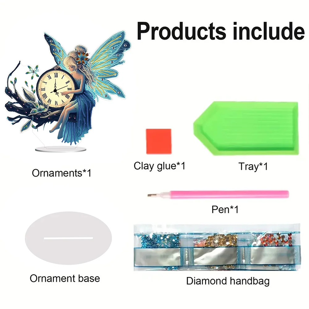 Acrylic Special Shape Fairy Diamond Painting Clock Ornaments Kit for Home Decor