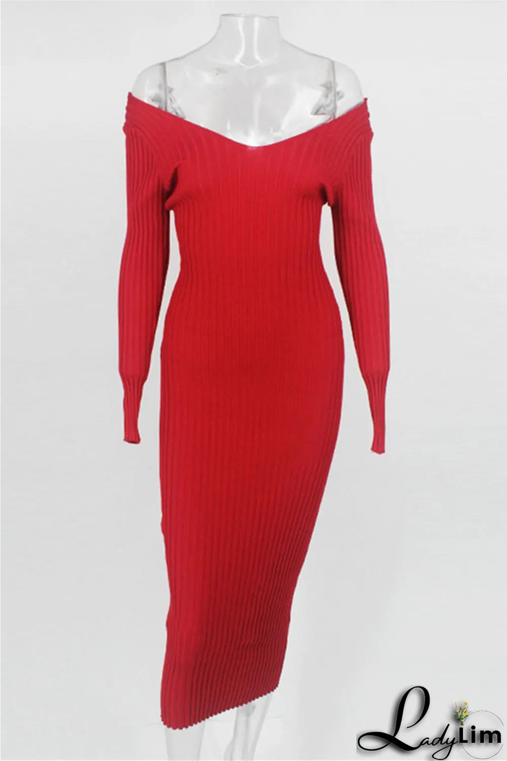 Black Fashion Casual Solid Basic V Neck Long Sleeve Dresses