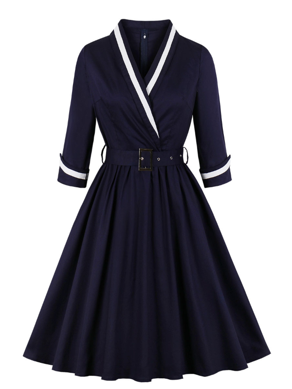 Gotihc V-neck Belted Swing Dress