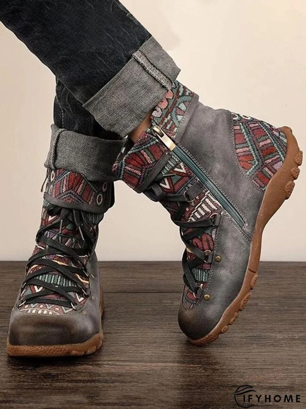 Ethnic Pattern Patchwork Outdoor Boots | IFYHOME