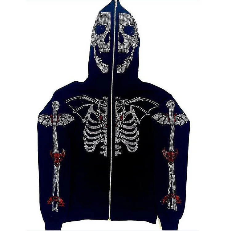 New Baggy Top Y2K Skull Zipper Hoodie