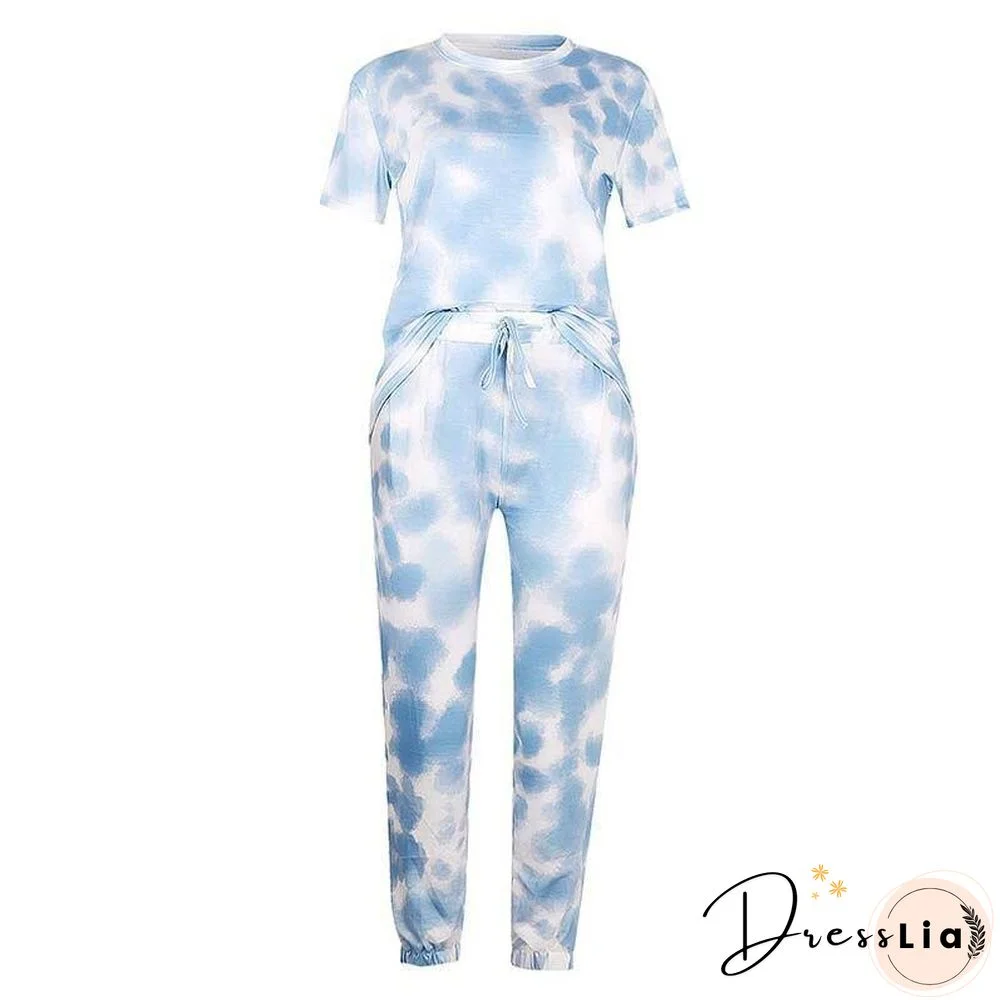 Tie Dye Set Lounge Wear 2 Piece Tie Dye Set Tracksuit Lounge Set Pants and Top Matching Two Piece Sets for Women XXL