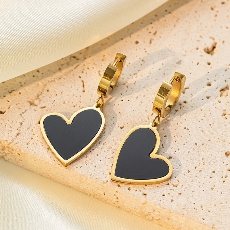 1 Pair Commute Heart Shape Epoxy Plating Inlay 304 Stainless Steel Acrylic 18K Gold Plated Drop Earrings