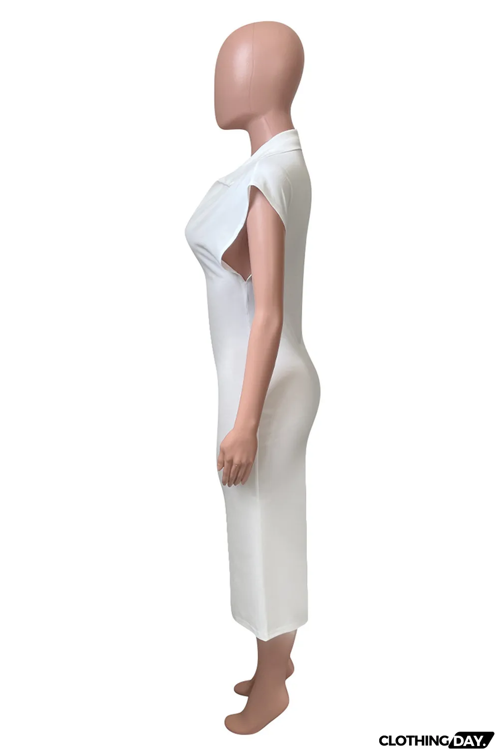 Pink Fashion Casual Solid Basic Turndown Collar Sleeveless Dress