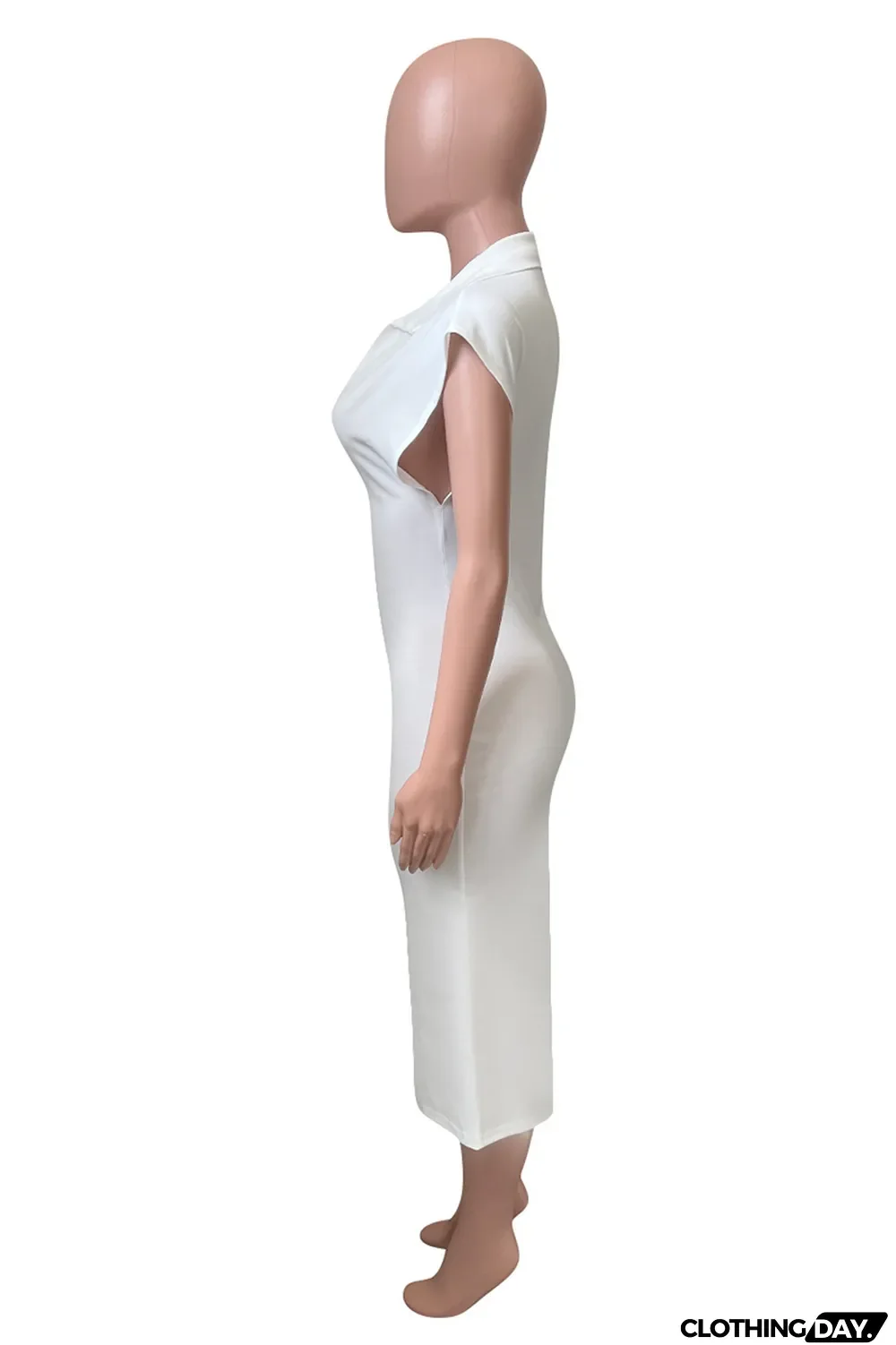 Pink Fashion Casual Solid Basic Turndown Collar Sleeveless Dress