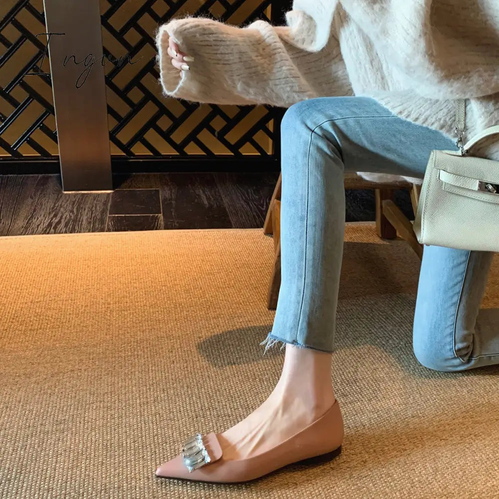Ingvn - Pointed Toe Buckle Low Heeled Slingbacks Pink / 35 Flats
