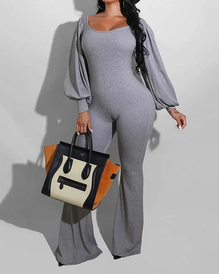 Round Neck Lantern Sleeve Jumpsuit