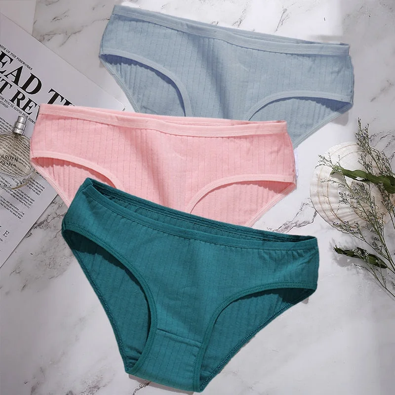 3PCS/Set Cotton Panties Women Underwear Sexy Lingerie Panties Female Lingerie Briefs Solid Color Panty Underpants Intimates