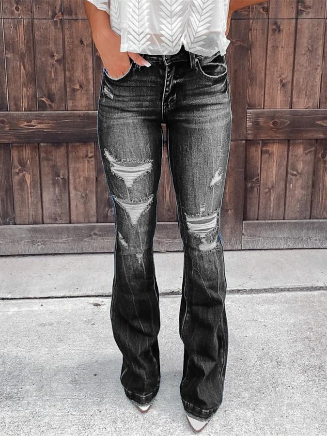 Women's High Waist Distressed Flare Jeans