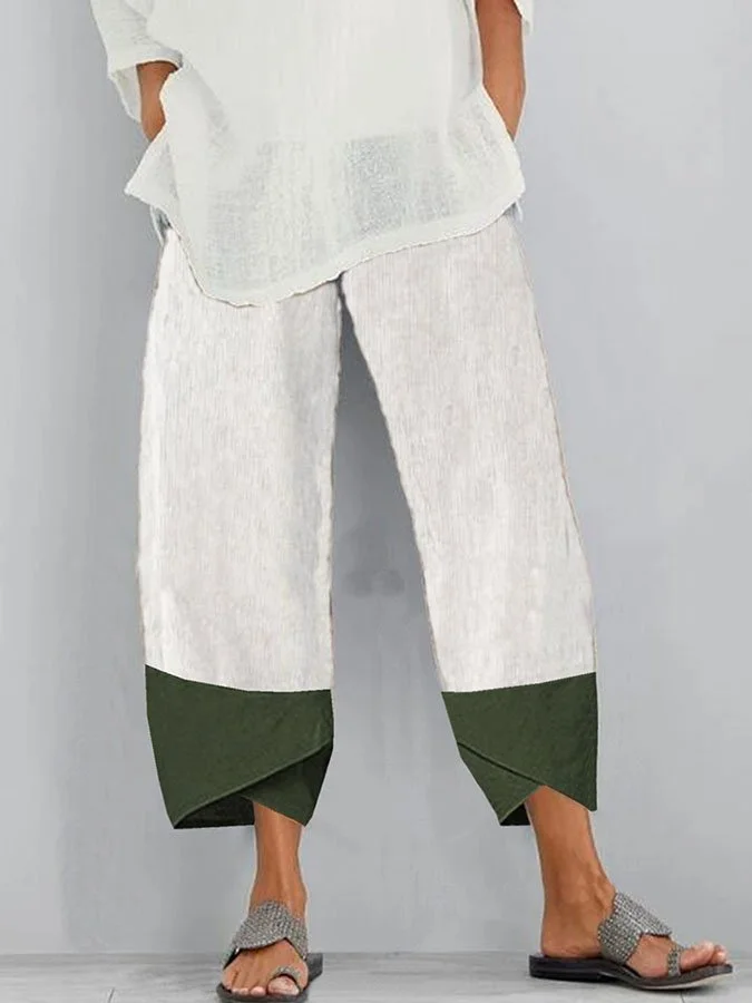 Contrast Design Casual Mid-Length Pants