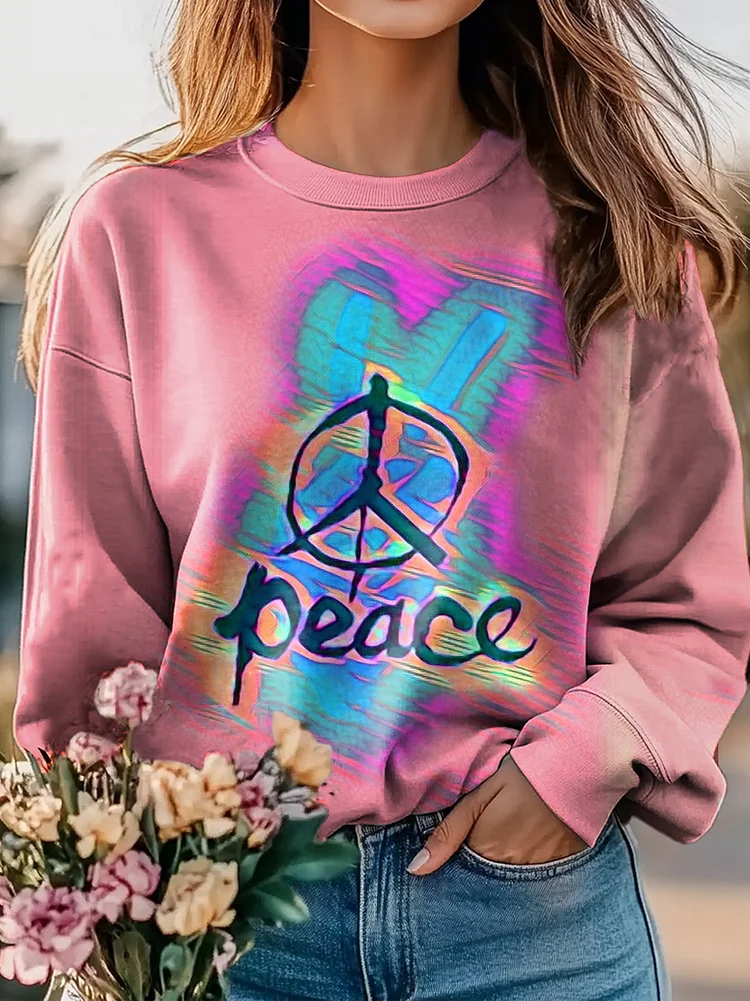 Peace Hippie Scissor Hands Art Print Casual Sweatshirt
