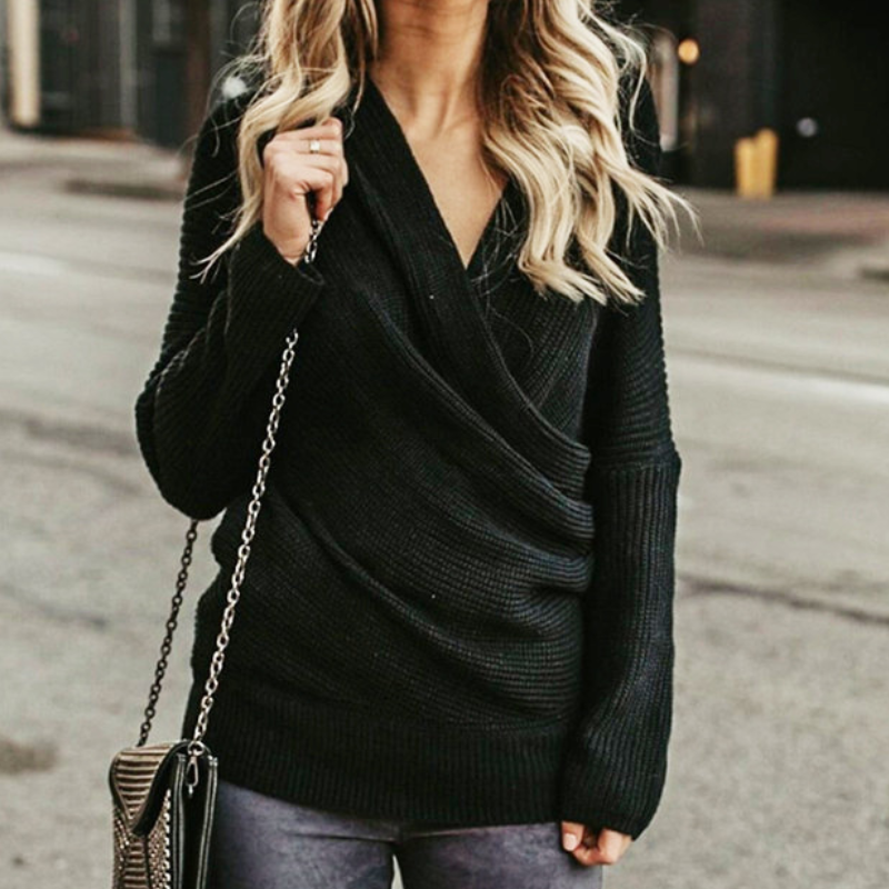 Solid Color V-Neck Sweater For Women