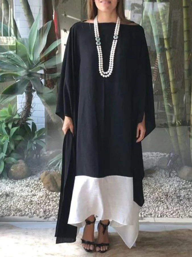 Casual Color-Block Batwing Solid Dress