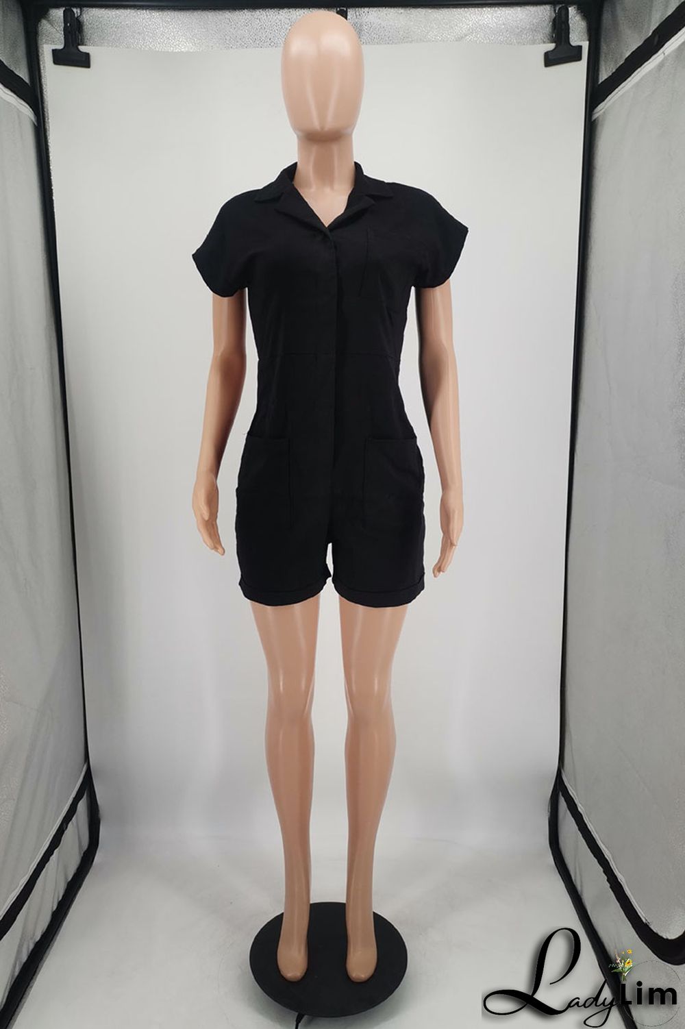 Pink Fashion Casual Solid Patchwork Turndown Collar Regular Romper