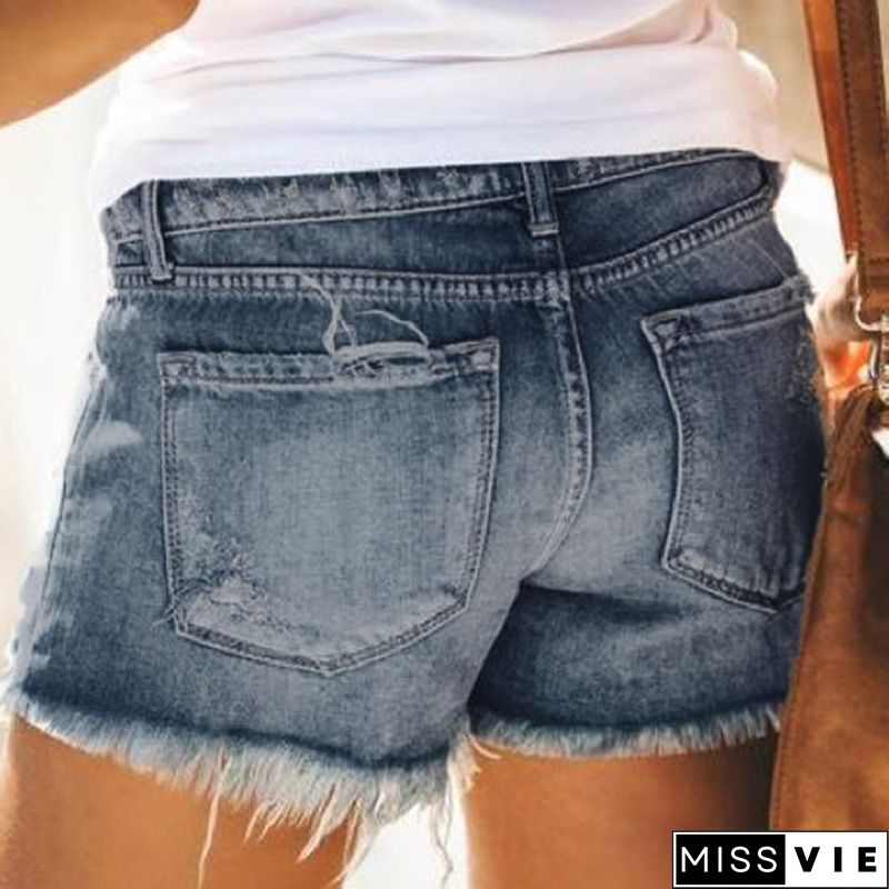 Women's Vintage Button-up Denim Shorts Casual Summer Short Jeans Pant