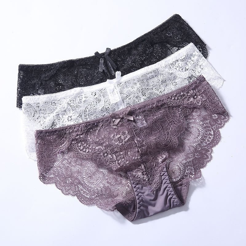 3Pcs/Lot Sexy Lace Underwear Women Transparent Low Waist Panties Cotton Crotch Briefs for Girls Breathable Seamless Lingeries
