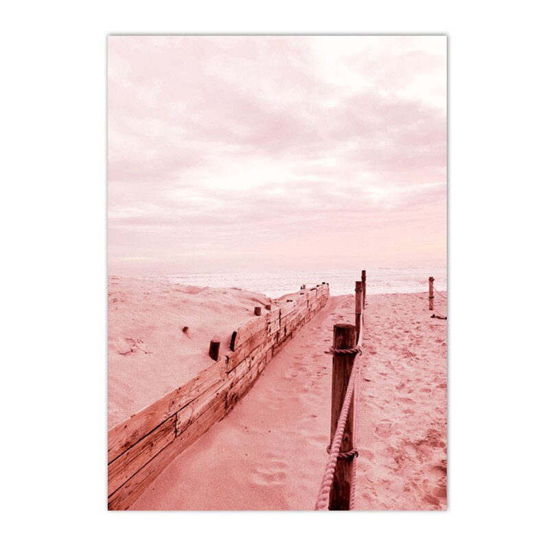 Pink Beach Sea Sunset Landscape Canvas Painting Posters Coconut Tree Swan Print Scandinavian Wall Art Pictures Living Room Decor