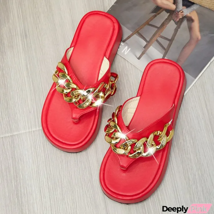 Women Casual Metal Chain Beach Flip Flops