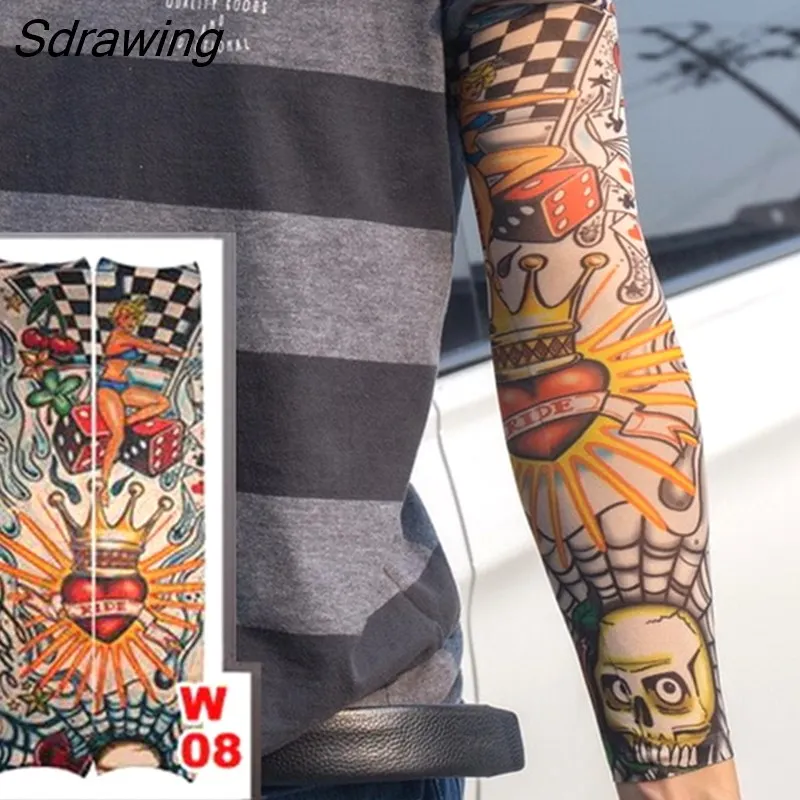 Sdrawing Temporary Tattoo Sleeve Tattoos Full Long Arm Tattoo Sleeve Men Elastic Nylon Tattoos skull dragon snake tiger tatoo sleeve