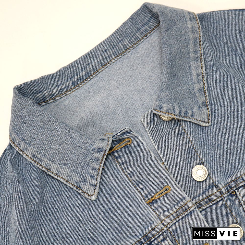 Vintage Outerwear Button Down Cropped Denim Jacket