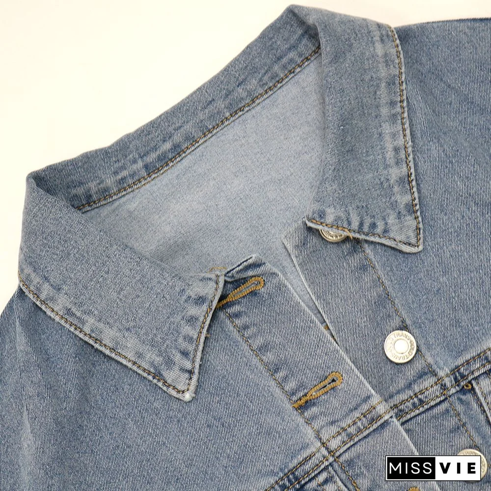 Vintage Outerwear Button Down Cropped Denim Jacket