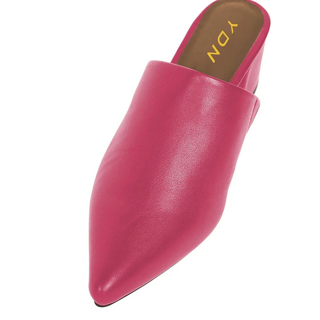 Fashion Fuchsia Pointed Toe Low Chunky Heel Women's Mules Shoes