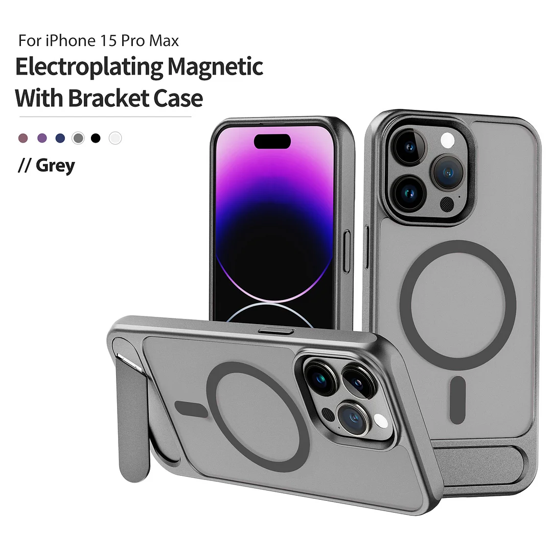 Suitable for iPhone 15 metallic paint matte magnetic invisible oblique holder mobile phone case