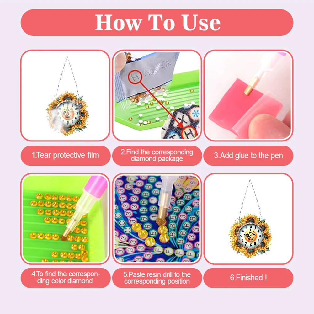 2Pcs Sunflower DIY Diamond Painting Ornament with Clock Function Home Decor Art