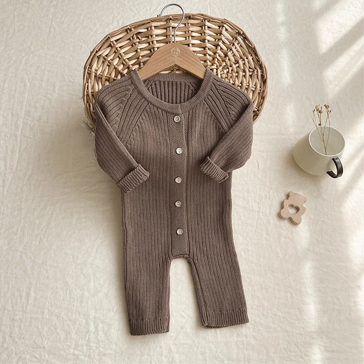 Baby Knitted Solid Color Ribbed Romper