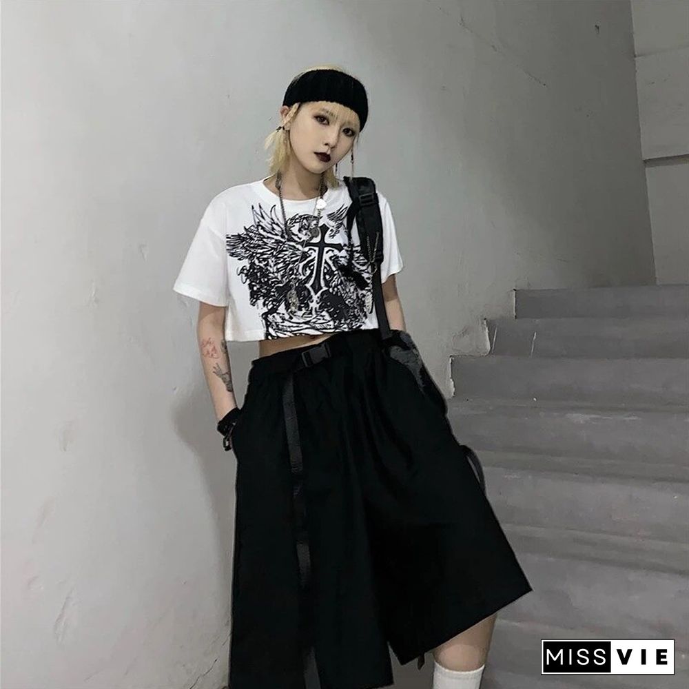 Gothic Style Crop Top Harajuku Graphic T Shirt For Women Ulzzang Tshirt Summer Tee Short Clothes Short Sleeve Album Y2k