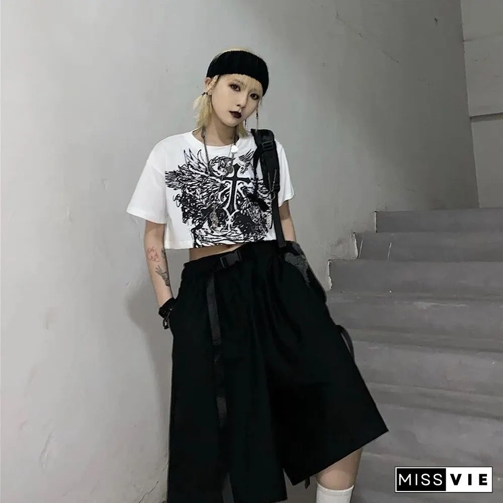 Gothic Style Crop Top Harajuku Graphic T Shirt For Women Ulzzang Tshirt Summer Tee Short Clothes Short Sleeve Album Y2k