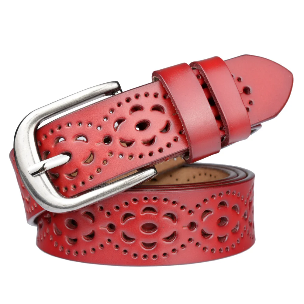 Women's belt real leather leisure personality hollow out belt women's fine decoration simple fashion leather needle buckle belt
