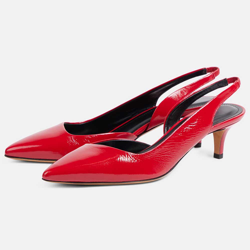 Red Patent Leather Pointed Toe Slingback Pumps for Elegant Ladies  Nicepairs